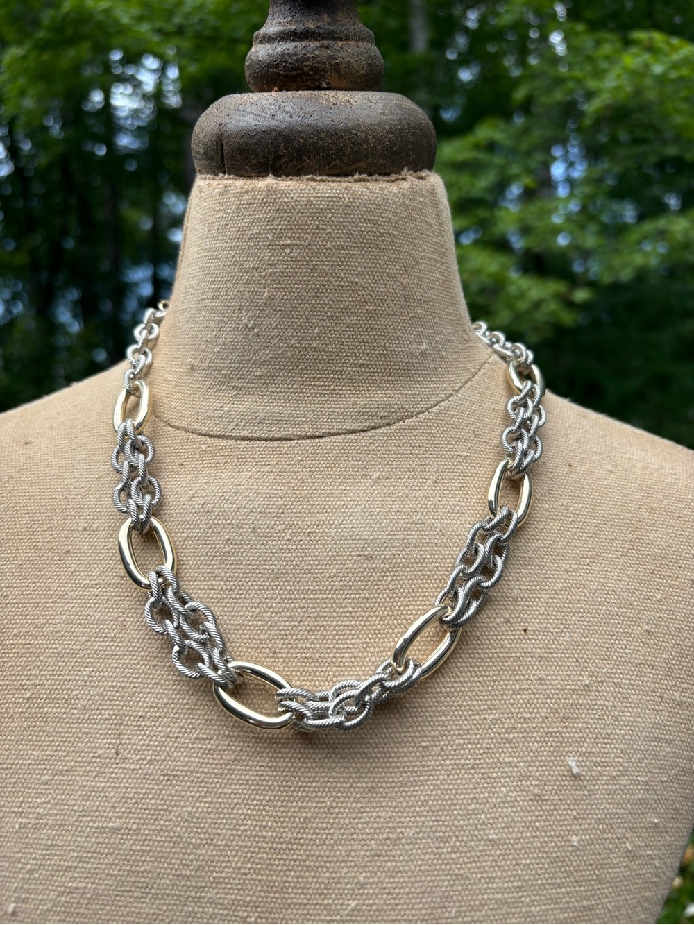 Silver/Gold Tones Linked Chain Necklace -14 k gold plated. New